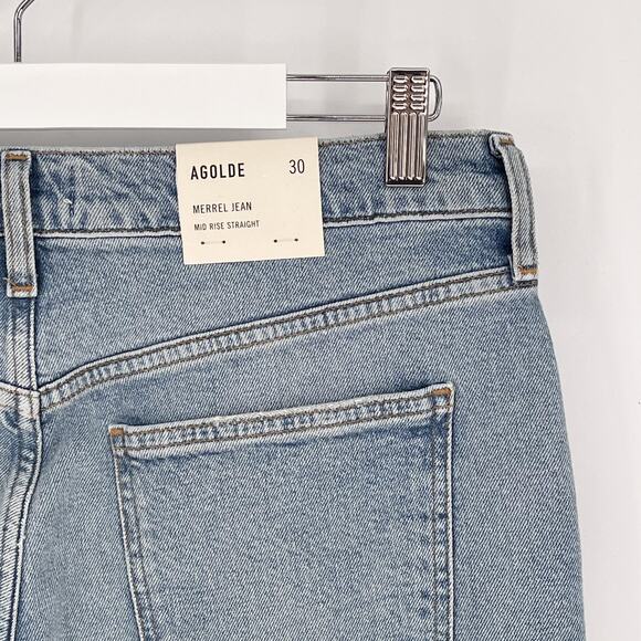 AGOLDE NWT Merrel Mid Rise Straight Jeans Women’s Size 30 Distressed Hem - Picture 7 of 8